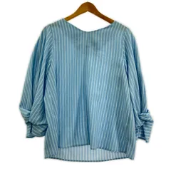 grove グローブ ストライプ Ⅴネックブラウス sizeM/ライトブルー