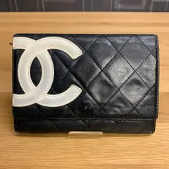 CHANEL シャネル A26722 カンボンライン 二つ折り財布 ブラック/ホワイト
