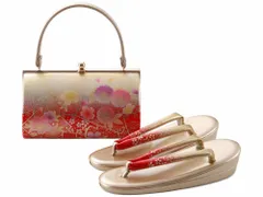 振袖用 ぼかし柄 草履バッグセット 二枚芯 フリーサイズ 桜 ゴールド系 bs-379-55