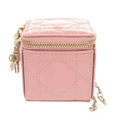 美品 クリスチャンディオール レディディオール チェーン キューブ マイクロポーチ パテントレザー ピンク ポーチ 0220 Christian Dior