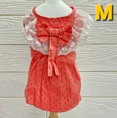 犬服　◇新品、未使用品、訳有り商品◇　ドット柄2段フリルワンピース　Mサイズ
