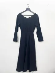 Ungrid アングリッド 背中開き リボン ロング リネン混 Aライン ワンピース sizeS/黒 ■■レディース