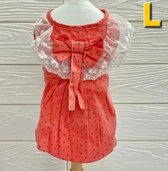犬服　◇新品、未使用品、訳有り商品◇　ドット柄2段フリルワンピース　Lサイズ