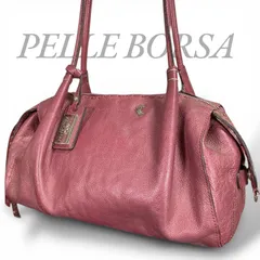 【MY0512】PELLE BORSA ペレボルサ トートバッグ ハンドバッグ 肩掛け 手提げ レザー 鞄 メタリック ピンク レディース