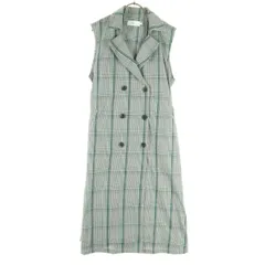 美品 AZUL by moussy アズールバイマウジー チェック柄 マルチカラー ノースリーブ ダブルブレスト ジレベスト F グレー系 レディース 古着