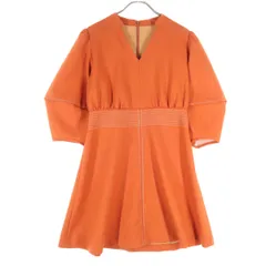 美品 Lily Brown リリーブラウン 7分袖 ボリュームスリーブ Vネック 膝丈ワンピース 1 オレンジ レディース 古着