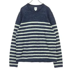 美品 GAP ギャップ バイカラー ボーダー柄 長袖 クルーネック ニット S ブルー系 アイボリー メンズ 古着