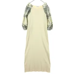 美品 Lily Brown リリーブラウン 7分袖 キーネック ニット ロングワンピース F ベージュ系 袖切替 レディース 古着