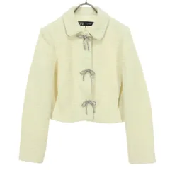 美品 ZARA ザラ 長袖 ツイードジャケット XS アイボリー リボン レディース 古着