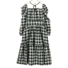 美品 axes femme POETIQUE アクシーズファムポエティック チェック柄 長袖 ワンピース M ブラック系 ミモレ丈 レディース 古着