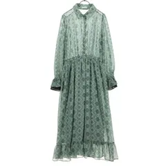 美品 axes femme アクシーズファム 花柄 長袖 シアー ロングワンピース M グリーン系 レディース 古着