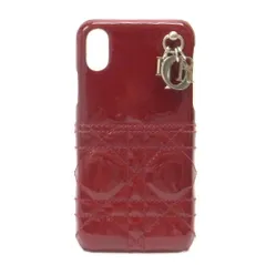 Christian Dior スマホケース iPHONE X/XS カナージュ パテントレザー レッド×シルバー金具