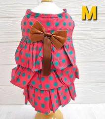 犬服　◇新品、未使用品、訳有り商品◇　大きなドット柄3段フリルワンピース　Mサイズ