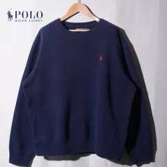 90s ポロラルフローレンPolo by Ralph Lauren スウェット L ネイビー ヘビーウエイト ポニー刺繍 ワンポイント 裏起毛 ロゴ刺繍 ストリート アメカジ 古着 E663