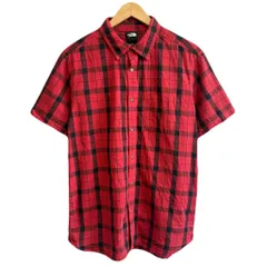 THE NORTH FACE ザノースフェイス コットンシャツ チェック柄 ポケット付き 半袖シャツ 赤×黒 L/Gサイズ No.M868
