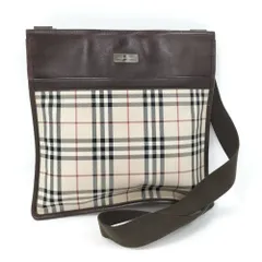 BURBERRY ショルダーバッグ チェック レザー ナイロンキャンバス ベージュ ブラウン