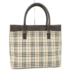BURBERRY トートバッグ チェック レザー キャンバス ベージュ ブラウン