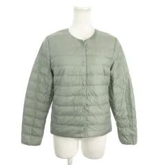 ユニクロ UNIQLO ULTRA LIGHT DOWN ダウンジャケット 上着 S 緑 グリーン 無地 ノーカラー 長袖 ポケッタブル /AO8 ■GY59