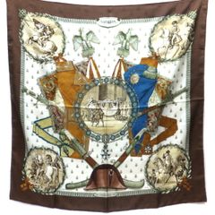 HERMES カレ90 スカーフ シルク100％ ブラウン×ホワイト 《NAPOLEON