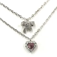 SWAROVSKI ペンダント ネックレス 2本セット ハート リボン メッキ シルバー