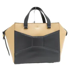 kate spade ハンドバッグ リボンモチーフ レザー ベージュ ブラック ゴールド金具 QC-002853