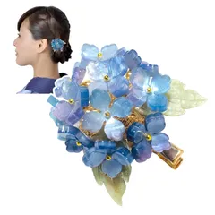 【新着商品】(クリップタイプ ＆JuJu ブルー) 和装小物 かんざし 紫陽花 浴衣 髪飾り