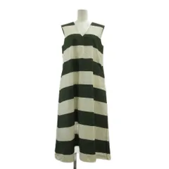 ユニクロ UNIQLO × マリメッコ marimekko ワンピース ノースリーブ ロング ボーダー Vネック S カーキ 白 ホワイト /XZ ■ECB001