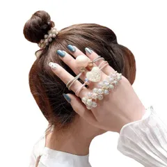 ヘアゴム ヘアアクセサリー 髪ゴム おしゃれ 大人 子供 髪飾り ラバーバンド ヘアアレンジ ビーズ パール風 ins人気 可愛い お洒落 (パール風 3点セット)