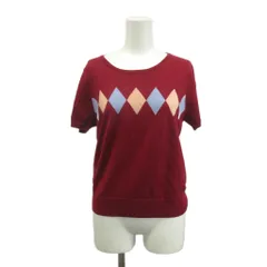 クミキョク 組曲 KUMIKYOKU ニット セーター ウール 半袖 クルーネック アーガイル柄 6 ワインレッド /XZ ■ECE003