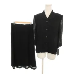 マリーザ Mariza スーツ セットアップ ジャケット スカート 13BR 黒 ブラック 織り柄 ラウンドカラー 七分袖 /AH3 ■ECA003