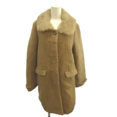 グローブ grove コート ウール L 茶 ブラウン ファー襟 ラビット 長袖 織り柄  /KT ■ECA003