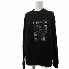 クロコダイル CROCODILE ニット セーター ウール M 黒 ブラック クルーネック ロゴ刺繍 長袖 /PP ■ECB002