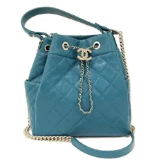 CHANEL 2WAYショルダーバッグ ドローストリングス マトラッセ キャビアスキン レザー ブルー系 A91277