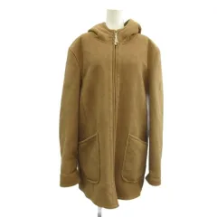 コムサイズム COMME CA ISM コート M 茶 ブラウン フード付き ジップアップ 長袖 ボア裏地 フェイクスエード ミドル丈 /PP ■ECA003