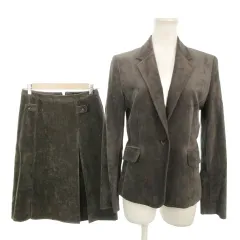 アンケート en quete スーツ セットアップ ベロア ジャケット スカート 9 グレー テーラードカラー 長袖 ボックスプリーツ /AH4 ■ECA003