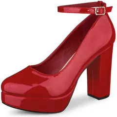 Allegra K 厚底 パンプス アンクルストラップ チャンキー ハイヒール レディース ロリータ 靴 かわいい 厚底靴 ガール レディース コスプレ レッド 23.0cm