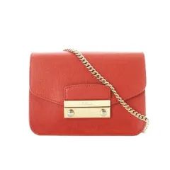 フルラ FURLA メトロポリス ショルダーバッグ レザー 本革 オレンジ 型押し フラップ開閉 チェーン /RI ■OS