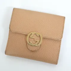GUCCI インターロッキングG 二つ折り財布 レザー ベージュ