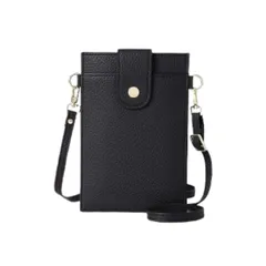 スマホショルダー スマホポーチ レディース ショルダーバッグ スマホポシェット 携帯ポーチ 斜めがけ 縦型 シンプル 可愛い (BLACK) [ブラック]