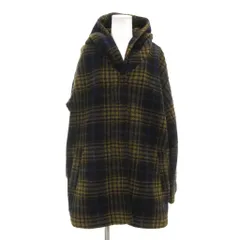 スタディオクリップ Studio Clip コート ウール M ブラウン 黄色 紺 ネイビー チェック柄 フード付き Vネック 長袖 /SX ■ECG003