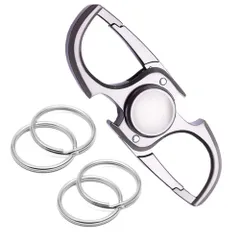 【人気商品】キーチェーン 金具 キーリング 高級 亜鉛合金製 360度回転 フック シンプル デザイン カラビナ メンズ レディース キーホルダー （シルバー ４個リング