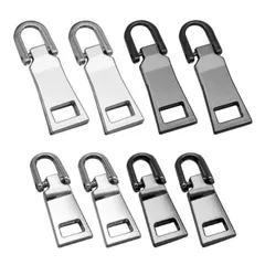 ファスナー 引き手 交換用 8個セット 2色 大小2サイズ 金属製 カバン/財布/衣類/靴 ファスナー修理用 DIY 手芸 手作り 裁縫 シルバー+ブラック