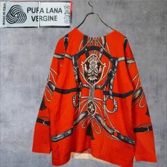 イタリア製 80s 90s 総柄 アート ニット ビジュー 馬具 紋章 九分袖 レディースL-XL相当 (メンズS-M相当) / 80s 90s Italy Vintage Horse-Bit Pattern Bijou Knit 3/4 Sleeve