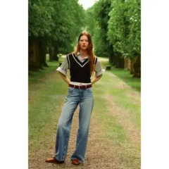 H&M ハイウエスト ワイド ジーン デニム ブルー EU36サイズ