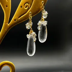 天然石 本水晶大粒ペアシェイプ キラキラ耳飾り G316lサージカルステンレス fr1123