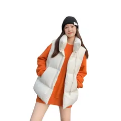 [レグエイト] ノースリーブ ベスト レディース ダウン ジャケット 防寒 アウター 厚み 5㎝ 秋 冬 春 ゆったり ブラック ベージュ 綿入り 軽量 厚手 (JP, アルファベット, L, ブラック) [ブラック] [L]