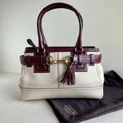 Vintage Coach Hampton Cream Burgundy Leather Carryall Shoulder Tote Bag Y2K