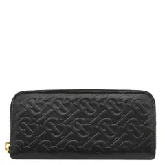 バーバリー BURBERRY 長財布 TBモノグラム エンボス レザー ブラック ゴールド金具 黒 TBロゴ ラウンドファスナー  8011601【中古】