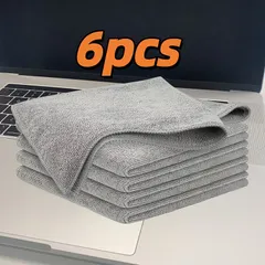 【高吸水＆拭き跡残さない】マイクロファイバークリーニングタオル 6枚セット！車内・外装から家庭用掃除まで多用途に活躍！キッチン・バスルーム・窓・鏡もピカピカに！
