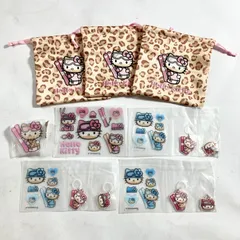 ★  レア Hello Kitty ハローキティ 雪焼けキティ Sweet付録 まとめ商品 ヒョウ柄巾着 ぷっくりシール チャーム スマホグリップ 現状品